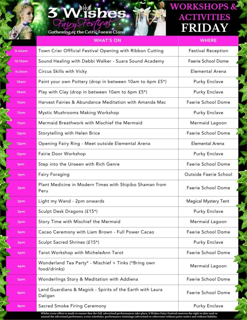 100+ talks, workshops and activities at 3 Wishes Fairy Festival