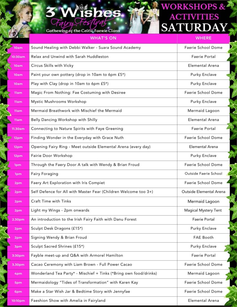more than one hundred talks, workshops and activities at 3 Wishes Fairy Festival