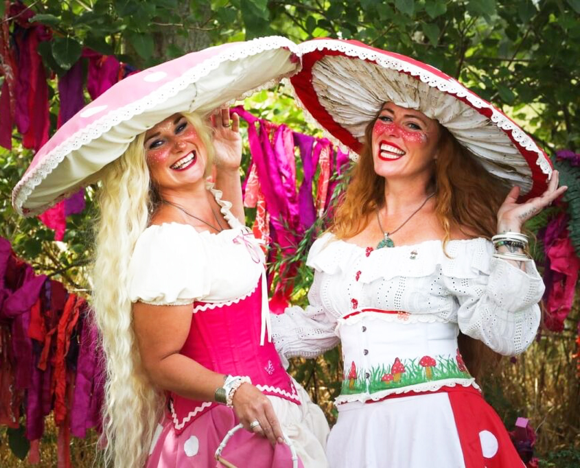 two beautiful mushroom fairies at 3 wishes fairy festival